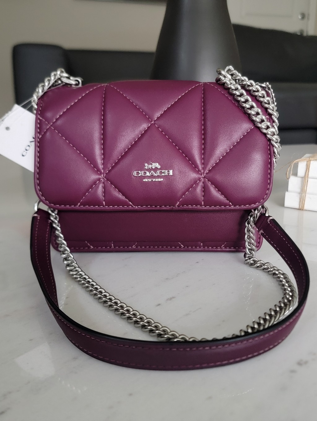 Nwt Coach Puffy Diamond Quilted Klare Crossbody In Deep Berry Purple
